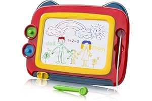 LOFEE MAS Toddler Toys for 2 3 4 Year Old Boys Girls Doodle Board, Girls Toys Age 2 3 4 Magnetic Drawing Board 4 Colour Zones Erasable, Magna Doodle Board Gifts for Girls Boy 2-4, 9x12 inch (Travel Size-Red)