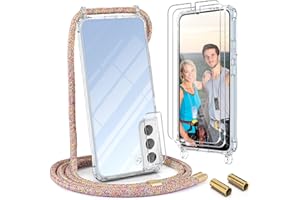 UYMO Funda con Cuerda para Samsung Galaxy S22 5G, Case para Silicona Anti-Caída con Cordón, Correa Colgante Ajustable Collar Correa de Cuello Cadena Cordón, con 2 Protector Pantalla, arcoíris