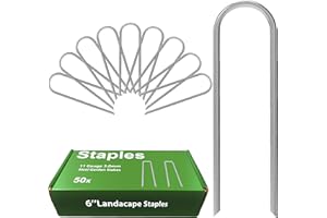 AAGUT 6 Inch Garden Pins 50 Pack Drip Irrigation Tubing Stakes Landscape Staples Heavy Duty 11 Gauge Securing Pegs Galvanized Lawn U Pegs for Soaker Hose, Chicken Wire, Weed Barrier Fabric, Dog Fence
