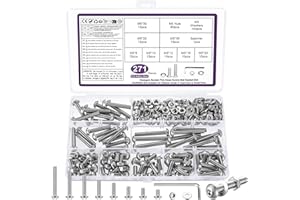 BATENGKEJI Juego de 271 M5 hexagonales, roscados plateados con tuercas y arandelas, tornillos de cabeza alomada y tuercas, tornillos para bicicleta