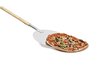 Relaxdays 10019247 Pelle à pizza gâteau tarte flambée rond Ø 30,5 cm en métal avec manche en bois 79 cm de long Plateau cuisine pour mettre au four ustensile cuisine pratique , Gris