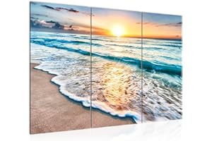 Runa Art Tramonto Spiaggia Quadri Soggiorno Grande Beige Blu Mare 120 x 80 cm 3 Pezzi Decorazione Murale 023731a