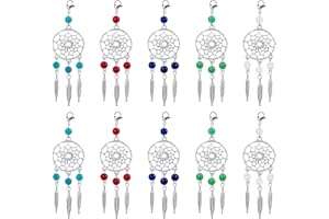 NBEADS Ciondoli Dreamcatcher, Dreamcatcher Ciondoli Portachiavi con Chiusura A Moschettone Ciondoli in Lega con Nappe di Piume E Perline di Pietra Charm per Decorazione, 85.5mm, Colore Misto