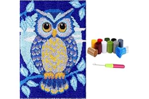 LDFHOIN Tapis à nouer soi-même avec coussin, kit de tapis avec outils de nouage, kit de crochet, kit de crochet, pour la décoration de la maison, cadeau (hibou, 60 x 80 cm)