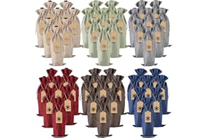 PIXHOTUL Sacs À Vin en Jute, 48 Pièces, Housses pour Bouteilles De Vin avec Cordon Et Étiquettes pour Noël, Mariage, Voyage, Anniversaire, Fête De Vacances