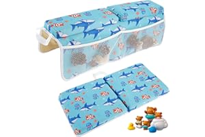 Ghshanog 2Pcs Baby Bath Kneeler and Elbow Rest Pad Set,Bath Kneeling Pad Baby with 4 Organizer Pockets,Comfortable Foam Bath Kneeling Pad, Non-Slip Bath Tub Elbow Cushion for Toddler Kids (Blue)