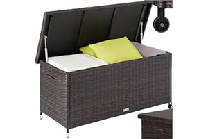TecTake® Box Contenitore da Esterno, Mobile da Giardino con Intreccio in Polyrattan, Pratiche Maniglie, Rotelle, Tasca Estraibile, Chiusura a Combinazione, 120x55x61,5cm, 270 L - Marrone