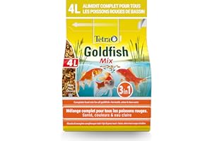 Tetra Pond Goldfish Mix – Mélange Complet de Sticks, Flocons, Gammarus - Aliment pour Poissons Rouges de Bassin et de Jardin - Enrichis en Oligo-éléments, Vitamines essentiels, Spiruline – 4 L