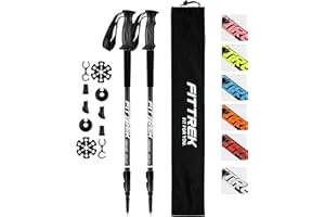FitTrek Trekking Poles - Hiking Poles - Walking Poles Telescopic - Lightweight Trekking Stick for Women, Men and Kids with Walking Poles Rubber Tips and Pole Bag, 1 Pair