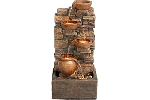 Teamson Home 72.3 cm Outdoor 4-Tier Stacked Stone Cascading Water Fountain with LED Lights, Brown