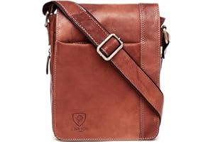 J. Wilson London 100% Pure Genuine Real Vintage Hunter Leather Handmade Mens Leather Flapover Everyday Cross Body Shoulder Work Messenger Bag