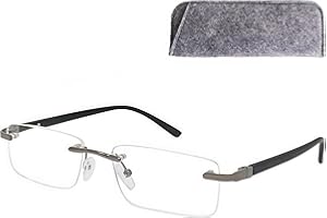 MINI BRILLE Okulary do czytania bez oprawek z prostokątnymi szkłami – z gratisowym etui na okulary, oprawką ze stali nierdzewnej, pomoc w czytaniu, dla mężczyzn i kobiet