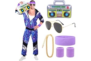BITOWO 90er 80er Jahre Outfit Herren Damen Mottoparty 80er Trainingsanzug Retro Jogginganzug Accessoire 80er Jahre Kostüm Herren Damen Karneval 80er Jahre Kleidung Disco New Kids Kostüm Herren für Fasching