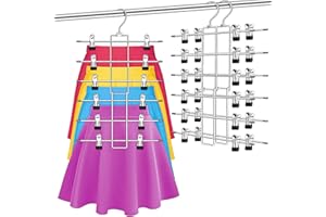 WEKIWGOT Cintres Pantalons Lot de 3, Gain de Place, Porte-Pantalons Métal avec 12 Antidérapante Clips, pour Jupes et Chaussettes, Hauts à Bretelles, Soutiens-Gorges, Jeans, Cravates, Foulards