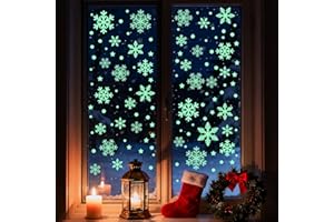 LEIKEDUN Vetrofanie Natalizie, 128 Pezzi Fluorescente Decorazioni Natalizie Removibili, Addobbi Natalizi Finestre con Fiocchi di Neve, Fiocchi autoadesivi statici per Vetro, Vetrine