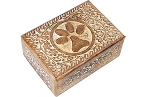 SWACRAFT Wooden Whitewash Pet Memorial Urn for Dogs and Cats, Mango Wood Decorative Funeral Cremation Urns with Paws Design Wooden Urn Cremation Box 7 X 5 X 3 Inches