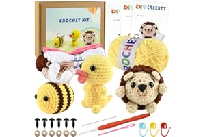 ASTARON Kit de Ganchillo para Principiantes, 3 Piezas de Animales de Ganchillo para Adultos y niños con Video Tutorial e Instrucciones Paso a Paso, Kit de Inicio de Ganchillo-Pato Abeja Erizo