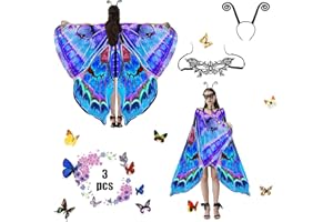 Jeackcelle Schmetterling Kostüm Damen,Schmetterling Kostüm Erwachsene,Schmetterling Kostüm,Karneval Kostüm Damen 3 Set Mit Damen Spitze Maske für Halloween Karneval Party Cosplay Weihnachten