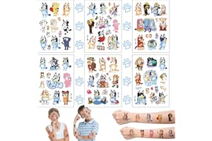 Tattoos for Children, 6 Sheets Blue-y Tattoo, Children's Cartoon Dog, Children's Tattoos, Skin-Friendly, Waterproof, Temporary Children's Tattoos, Birthday Gifts, Party Bags for Girls and Boys