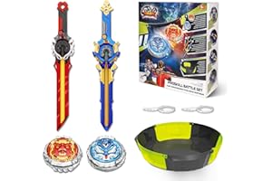 INFINITY NADO peonza Battle Arena Set 2pcs, peonza metálica Luminosa ara niños Juguetes, con Lanzador de Espadas, Spinning Top para niños niñas a Partir de 5 6 7 8 9 10 11 12 años.