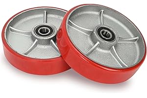 bimiti Lot de 2 roulettes de chariot élévateur - En polyuréthane - Diamètre : 200 x 50 mm - Axe : 20 mm - Avec roulement à billes - Pour transpalette - Charge maximale : 3000 kg