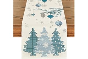 Artoid Mode Blue Pine Trees Snowflakes Christmas Table Runner, Winter Xmas Seasonal Kitchen Dining Table Decoration for Home Party Decor 40x240 cm