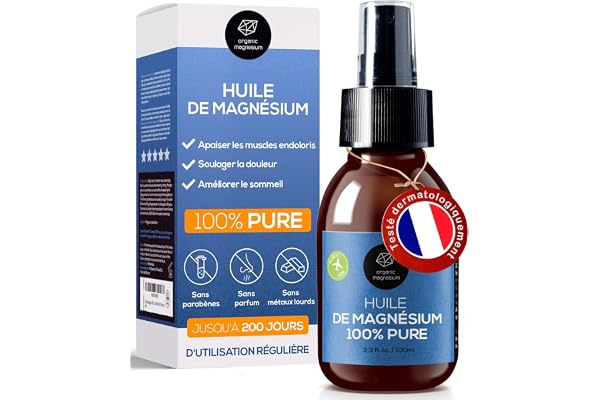 Huile de magnésium ultra pure en spray 100 ml – Huile de Zechstein pure 100% naturelle de Organic Magnesium | Parfait pour le sport et la relaxation musculaire | Concentré d'huile de chlorure de