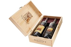 LIAKAI Cassetta da 2 bottiglie: Brunello e Rosso di Montalcino Banfi 0,75 L, Cassetta di legno