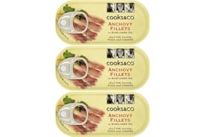 WORLD FOOD SHOP Cooks & Co Premium Anchovy Fillets in Sunflower Oil 50g (Pack of 3) - Gourmet Tinned Fish for Salads, Pizzas, and Pasta - Ready-to-Eat Anchovies