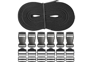 Your Day Mate Set de 18 boucles de sangle, 6 mètres de long, 20 mm de large, en noir, sangle en PET, set de sangles avec 6 boucles enfichables de 20 mm chacune, boucle d'échelle, boucle de barrette
