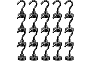 Neosmuk Czarny haczyk magnetyczny, 10 kg + bardzo mocny magnes do grilla, mocny neodymowy haczyk magnetyczny do gadżetów, duży uchwyt magnetyczny do kuchni, mały, mocny haczyk magnetyczny