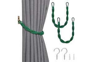 Pretty Jolly 2 Pack Natural Cotton Rope Curtain Tiebacks Elegant Boho Style Decor Drape Tie Backs Soft Hand-Woven Double Rope Curtain Holdbacks with Metal Hook for Home & Office Drapery (Green)