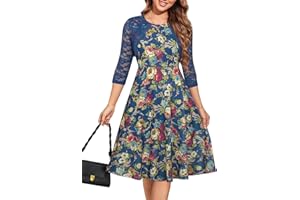 PIERRE NOIR 50s Style Dresses for Women Vintage Lace Cocktail Dress 3/4 Sleeve Elegant Ladies Midi Dress for Party Evening Prom