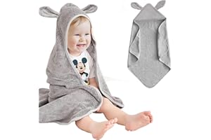 STOFIA Asciugamano Neonato e Bambino Cotone e Bambù Organici Morbido Spesso e Super Assorbente Asciugamani Bambini Bagnetto 80x80cm 500gsm Unisex fino a 5 Anni (Grigio)