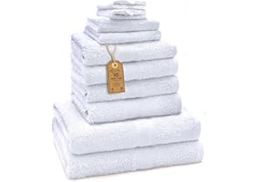 GREEN MARK Textilien 10 TLG. FROTTIER Handtuch-Set mit verschiedenen Größen 4X Handtücher, 2X Duschtücher, 2X Gästetücher, 2X Waschhandschuhe | Farbe: Weiß | Premium Qualität