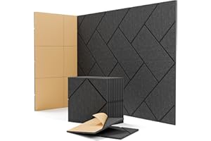 KUCHOOW Panneaux Acoustiques Autocollants, Absorption Sonore Décorative pour Murs, Portes et Plafond – Lot de 12 (30x30x0,9 cm) – Traitement Acoustique pour Studio, Bureau, Salon et Salle de Jeux – Noir