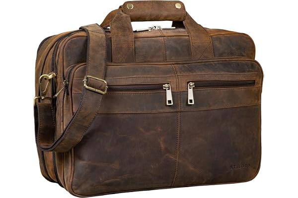 STILORD Alexander Sac d'affaires Hommes Cuir Porte-Documents Sacoche d'ordinateur Serviette de Travail Sac d'enseignant à Bandoulière Couleur:Marron