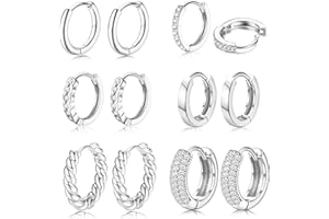 JeweBella 6 Paia Chunky Orecchini Cerchio per Donna Oro Placcato 18K Orecchini Cerchio Piccoli Spessi Leggeri Orecchini a Cerchio Oro Anallergici Impilabili Orecchini Cerchio Argento Oro