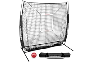 PowerNet 12,7 x 12,7 cm Übungsnetz + Schlagzone + gewichteter Trainingsball-Set | Baseball-Softball-Coaching-Hilfe | kompakt, leicht, ultra-tragbar | Team-Farbe, Schlagbildschirm, Pitching Drills