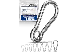 NIETFULLTHINGS 2 pièces 12-mm Mousqueton en acier inoxydable à cosse de V4A forme robuste avec œillet charge de rupture 1900 kg mousqueton pompier 316 12x140-mm