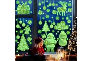 TOARTI Adesivi per Finestra Natalizie Luminosi Sticker da Muro Fluorescenti Babbo Natale Adesivi Vetro Pupazzi di neve Adesivi Alberi di Natale DIY Renne Decalcomanie per Parete Vetrina Soggiorno