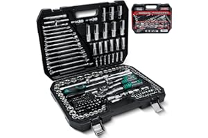 CCLIFE 218 Pezzi Set di Chiavi a Bussola Cr-V con Cricchetto 72 Denti, Bussole und Ed Inserti, Maniglia Girevole, Barra di Prolunga, Kit di Attrezzi Meccanici per Auto