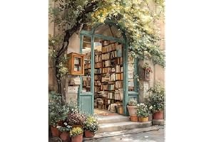 NEWENMO Bookshop Paint by Numbers for Adults,Flowers Paint by Numbers Kits,Digital Oil Painting 40x50cm,Painting by Number Canvas Kits,DIY Acrylic Pigment Drawing Paintwork for Home Decoration