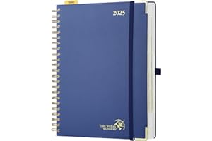 POPRUN Agenda 2025 Journalier A4 Grand Format 30,5 x 22 cm - Couverture Rigide Spirale, 1 Page par Jour, D'Jan 2025 à Déc 2025-12 Mois, Avec règle signet, Papier 80 g/m², Blmarine-NYB