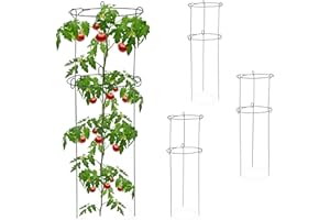 Relaxdays Set 4 Jaulas Tomates, Soporte Plantas Trepadoras, Tutor Enredadera, Guía Tomatera 3 Patas, Acero, Verde Oscuro