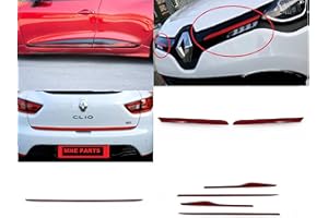 MNE PARTS Convient pour Clio IV 2012+ Bande de Porte latérale de Couleur Rouge 4 pièces + Bande inférieure de Couvercle de Coffre 1 pièce + calandre 2 pièces Bandes, en Acier Inoxydable
