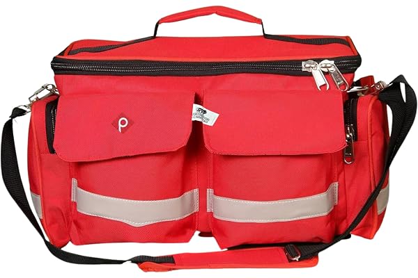 PAHAL Multi-Function Large Medicine Instrument Emergency Doctor Heavy Duty Waterproof kit Bag,Portable,Vaccination kit,Home,Car,School,Office,Industry,Hospital,Clinic,18" Red, 10 Pocket 3 Partition