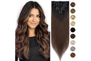 25cm - Silk-co Clip in Extensiones de Cabello Humano Hair Extension Peluca Postiza Lisa Recta 50g 100% Remy Human Hair 8 Piezas 18 Clips Pelo Natural- 1BT4# Ombre Negro Natural Marrón Medio