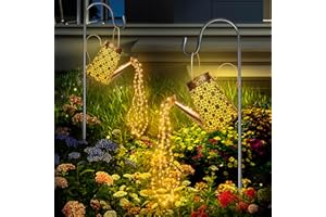 HELESIN Solarlampen mit Lichterkette Gießkanne Fairy Garden Light (2 Stück), LED Solar Giesskanne mit Lichterkette Aussen, Garten Kunst Lampe für Patio, Blumentopf und Rasen (Mit 2 Ständer)