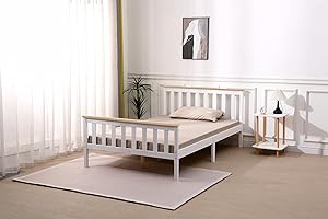 Starlight Beds Somnium Premium Improved & Stronger Design Solid Pine White Shaker Wooden Bed Frame, White/Natural Top, Size Small Double 4ft